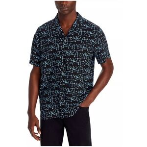 Hugo Ellino Logo Print Relaxed Fit Button Down Camp Shirt Size XL Straight Fit